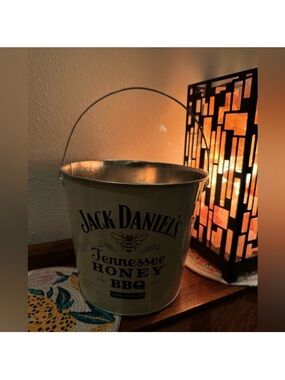 Bundle of 2 Jack Daniel's Tennessee Honey BBQ Metal Buckets with 🐝 Bee - Cream